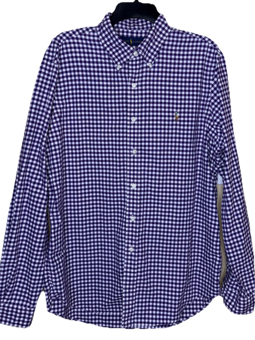 Ralph Lauren Purple and White Gingham Classic Oxford Button Down Shirt Men’s